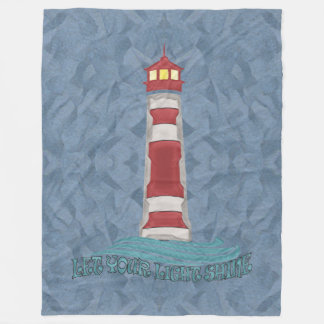 Lighthouse Waves Let Your Light Sine BlueT-Shirt Fleece Blanket