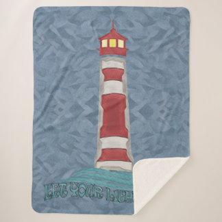 Lighthouse Waves Let Your Light Sine BlueT-Shirt Sherpa Blanket
