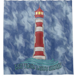 Lighthouse Waves Let Your Light Sine BlueT-Shirt Shower Curtain