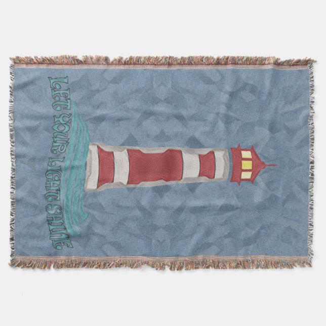 Lighthouse Waves Let Your Light Sine BlueT-Shirt Throw Blanket (Front)