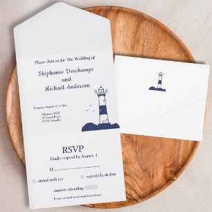 Lighthouse Wedding RSVP All In One Invitation