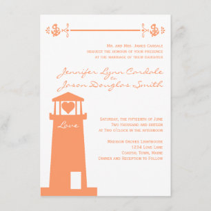 Lighthouse Wedding Venue Coral Nautical Invitation