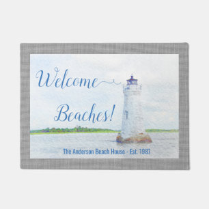 Lighthouse Welcome Beaches Watercolor Doormat