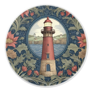 Lighthouse William Morris style ocean sea floral Ceramic Knob