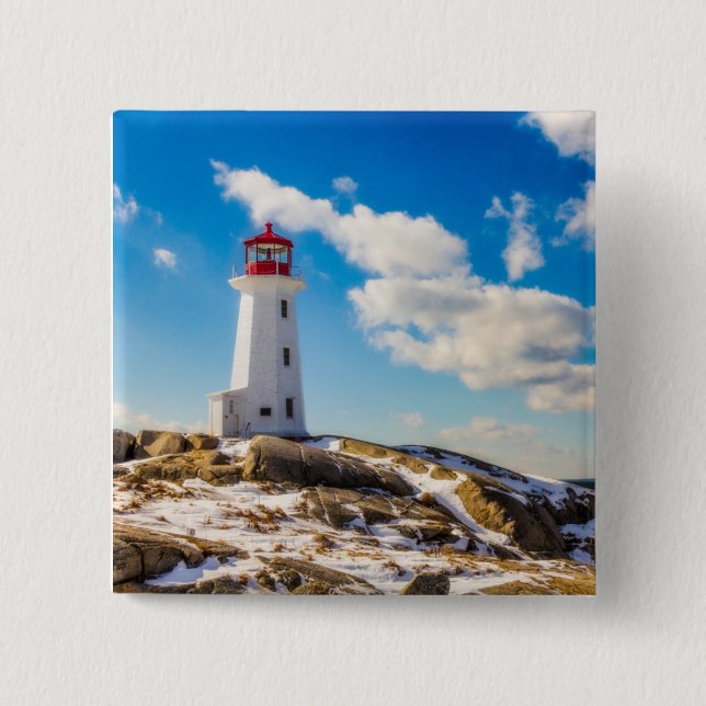 Lighthouse | Winter In Peggy'S Cove, Nova Scotia 15 Cm Square Badge (Front)