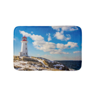 Lighthouse   Winter In Peggy'S Cove, Nova Scotia Bath Mat