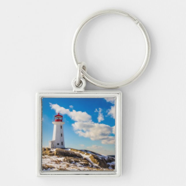 Lighthouse | Winter In Peggy'S Cove, Nova Scotia Key Ring (Front)