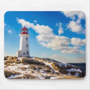Lighthouse Winter In Peggy'S Cove, Nova Scotia Mouse Mat