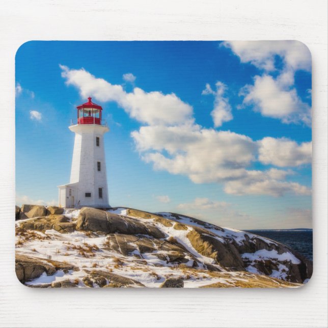 Lighthouse | Winter In Peggy'S Cove, Nova Scotia Mouse Mat (Front)