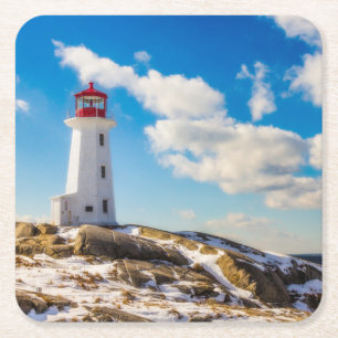 Lighthouse Winter In Peggy'S Cove, Nova Scotia Square Paper Coaster