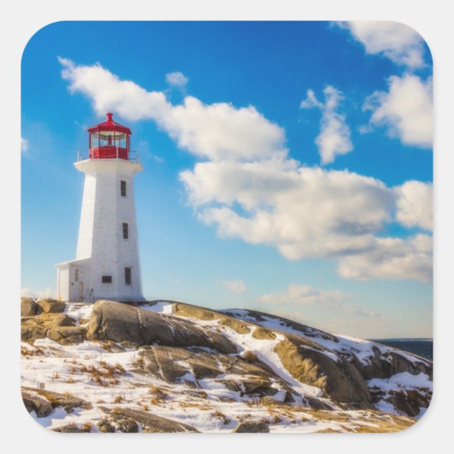 Lighthouse | Winter In Peggy'S Cove, Nova Scotia Square Sticker (Front)