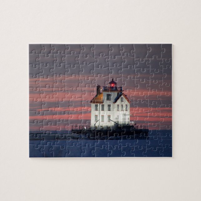 Lighthouse Winter Sunset Jigsaw Puzzle (Horizontal)