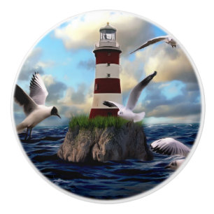 Lighthouse with Birds  Ceramic Knob