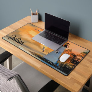 Lighthouse with Birds Desk Mat