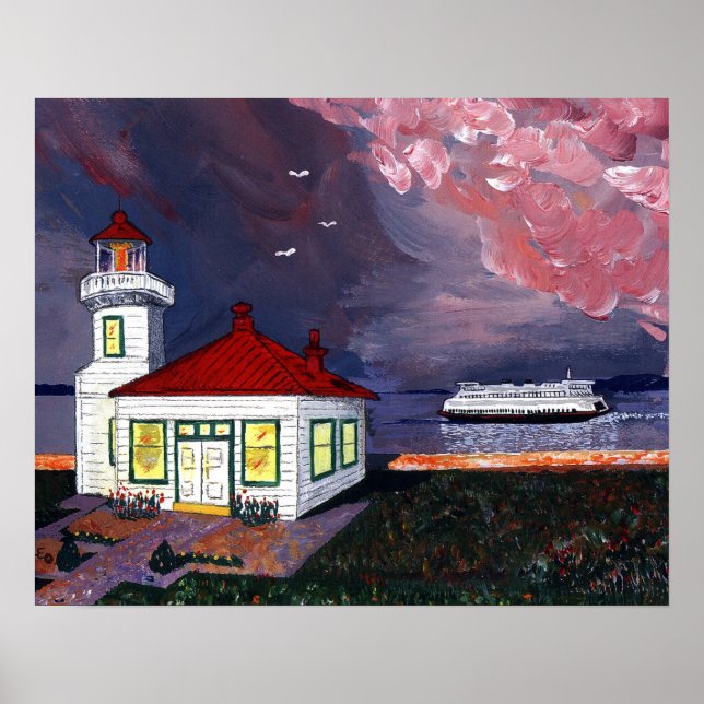 Lighthouse with Ferry Poster (Front)