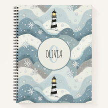 Lighthouse with Icy Waves Winter Nautical Monogram