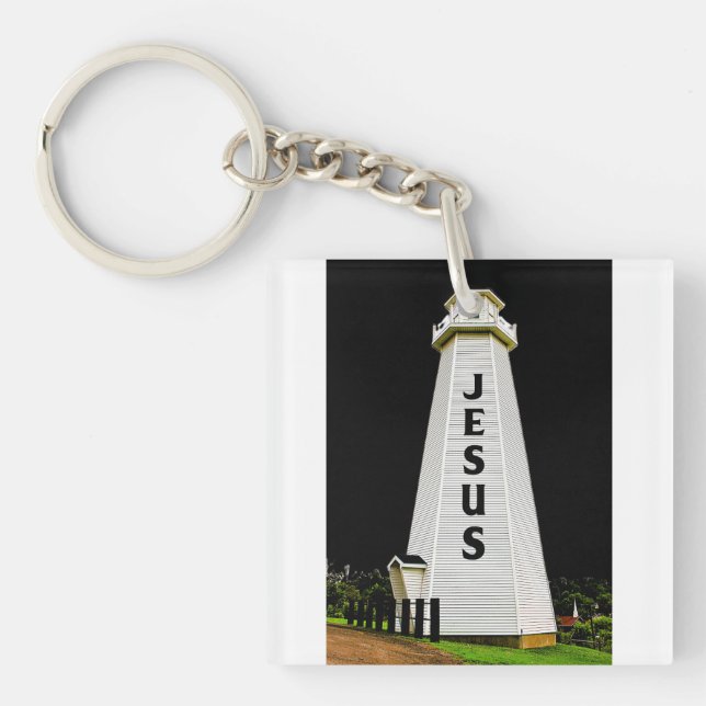 Lighthouse With Name of Jesus Fine Art Photography Key Ring (Front)