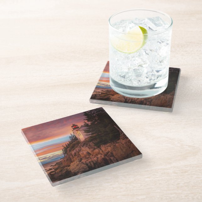 Lighthouses | Acadia National Park Maine Glass Coaster (Angled)
