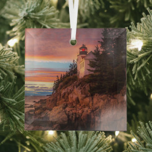 Lighthouses   Acadia National Park Maine Glass Tree Decoration