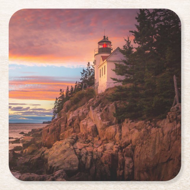 Lighthouses | Acadia National Park Maine Square Paper Coaster (Front)