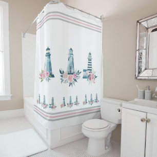 Lighthouses and Roses Shower Curtain