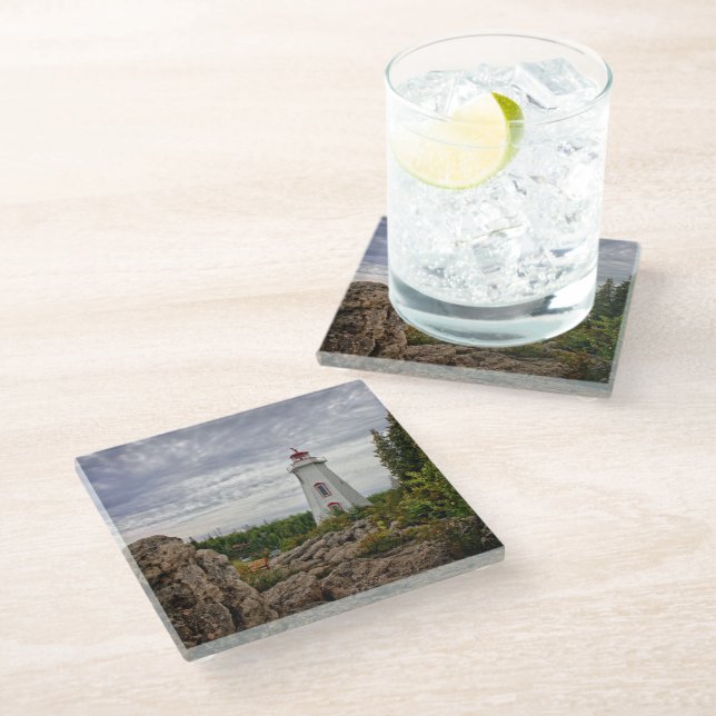 Lighthouses | Big Tub Harbour Tobermory Ontario Glass Coaster (Angled)