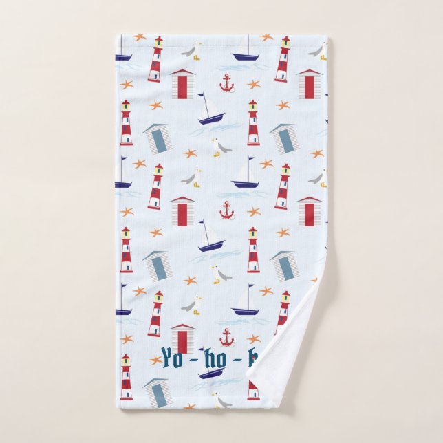 Lighthouses, Boats, & Flags Red, White, Blue Hand Towel (Hand Towel)