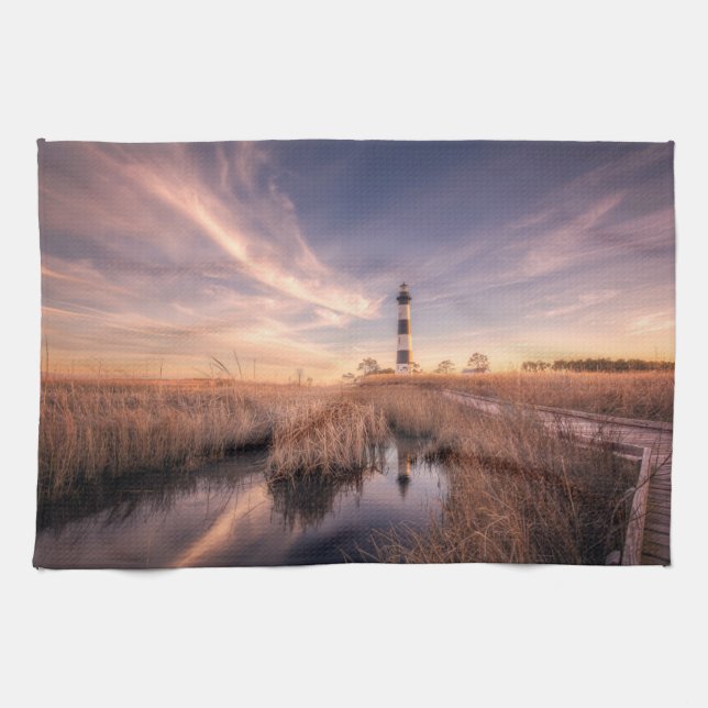 Lighthouses | Bodie Island Outerbanks NC Tea Towel (Horizontal)