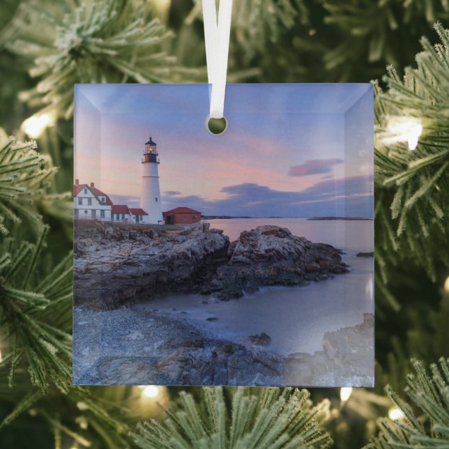 Lighthouses | Cape Elizabeth, Maine Glass Tree Decoration (Insitu)