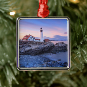Lighthouses   Cape Elizabeth, Maine Metal Tree Decoration