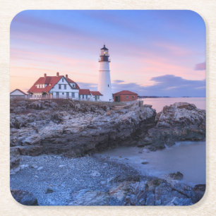 Lighthouses Cape Elizabeth, Maine Square Paper Coaster