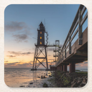 Lighthouses Eversand-Oberfeue Germany Square Paper Coaster
