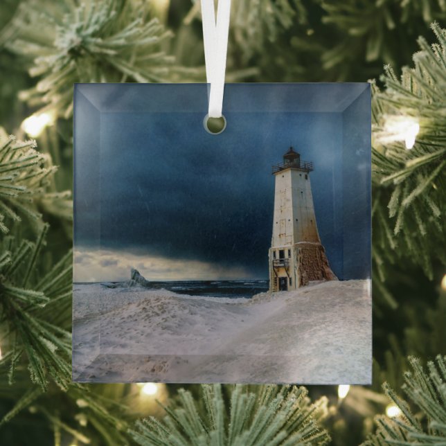 Lighthouses | Frankfort Lighthouse Lake Michigan Glass Tree Decoration (Insitu)
