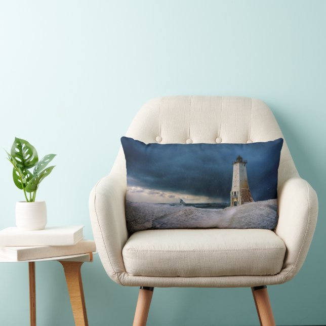 Lighthouses | Frankfort Lighthouse Lake Michigan Lumbar Cushion (Chair)