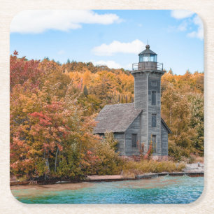 Lighthouses   Grand Island East Channel Light Square Paper Coaster