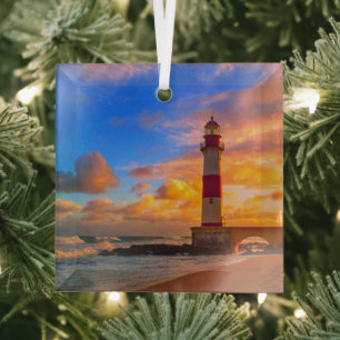 Lighthouses   Itapuã Brazil Lighthouse Glass Tree Decoration