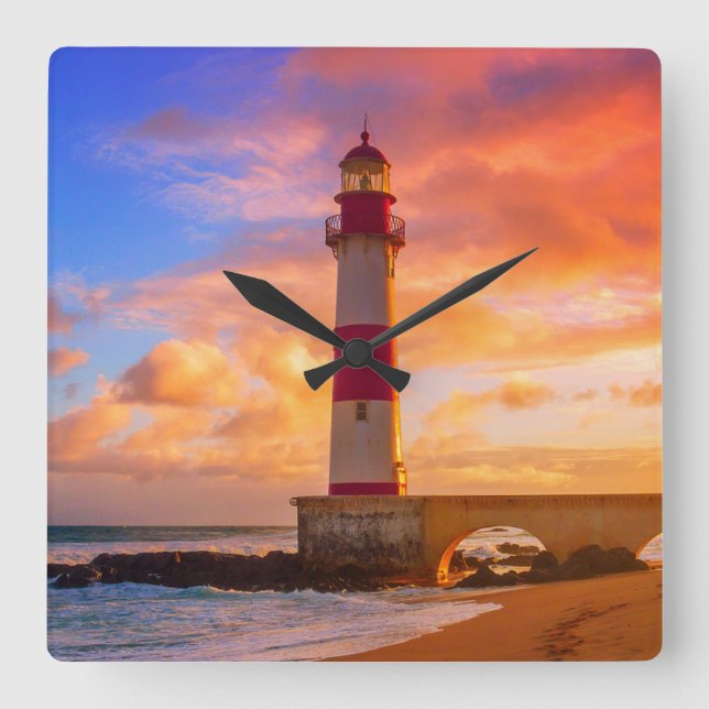 Lighthouses | Itapuã Lighthouse Bahia Brazil Square Wall Clock (Front)