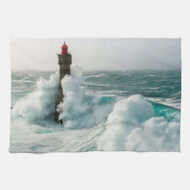 Lighthouses | Jument Lighthouse Ouessant France Tea Towel (Horizontal)