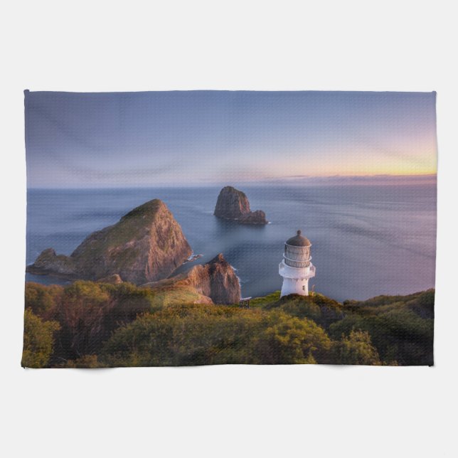 Lighthouses | Lighthouse Cape Brett New Zealand Tea Towel (Horizontal)