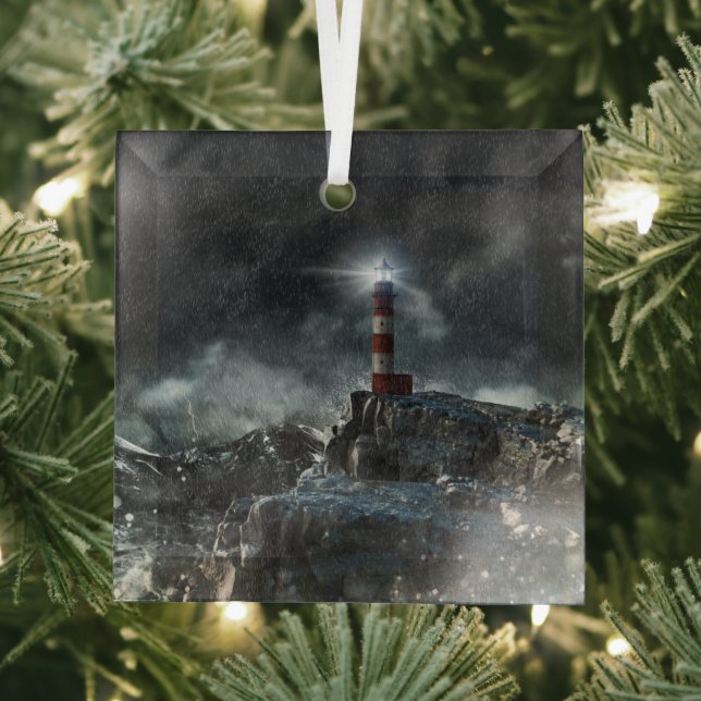 Lighthouses | Lighthouse in the Storm Glass Tree Decoration (Insitu)