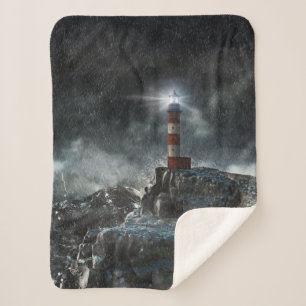 Lighthouses Lighthouse in the Storm Sherpa Blanket