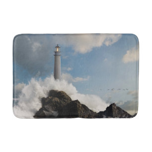 Lighthouses   Lighthouse With Crashing Waves Bath Mat