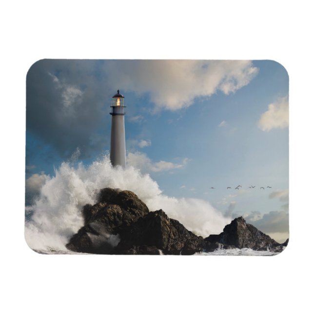 Lighthouses | Lighthouse With Crashing Waves Magnet (Horizontal)