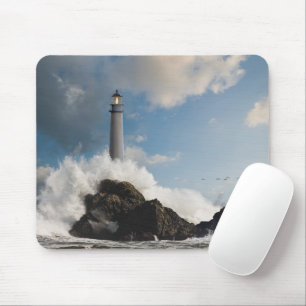 Lighthouses Lighthouse With Crashing Waves Mouse Mat