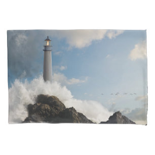 Lighthouses   Lighthouse With Crashing Waves Pillowcase