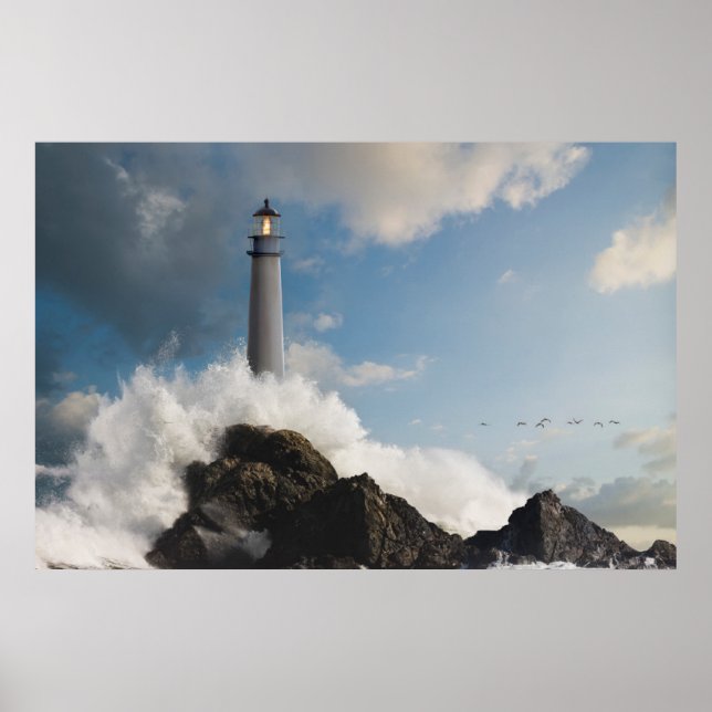 Lighthouses | Lighthouse With Crashing Waves Poster (Front)