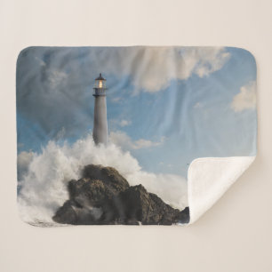Lighthouses Lighthouse With Crashing Waves Sherpa Blanket