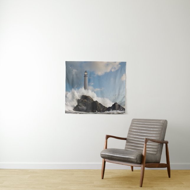Lighthouses | Lighthouse With Crashing Waves Tapestry (In Situ (Horizontal))
