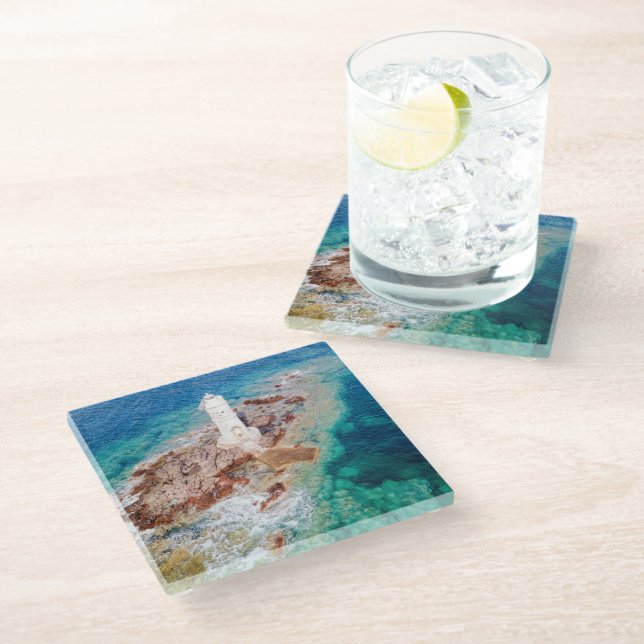 Lighthouses | Mangiabarche Lighthouse Italy Glass Coaster (Angled)