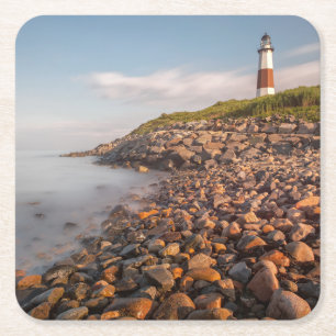 Lighthouses Montauk Point Long Island Square Paper Coaster